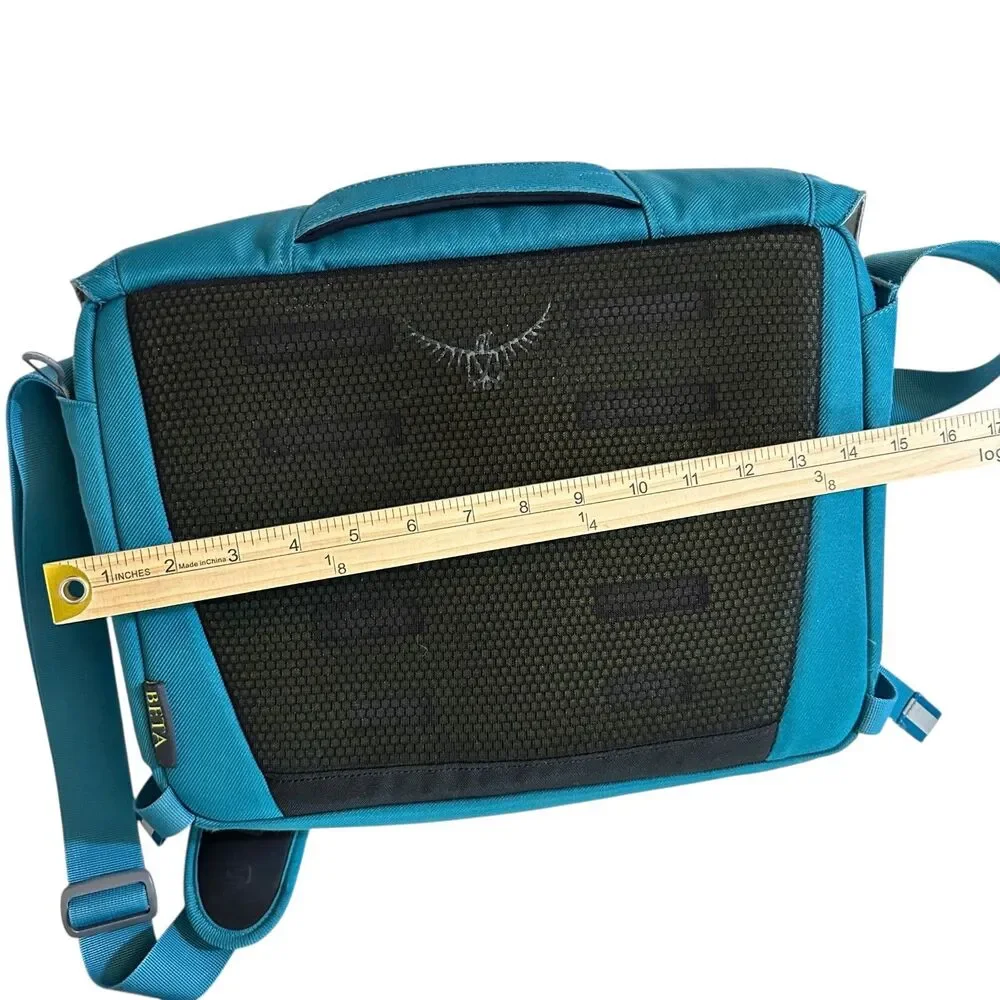 Osprey Teal Canvas Shoulder Laptop Bag Adjustable‎ Strap Fleece Lined Flaw Noted